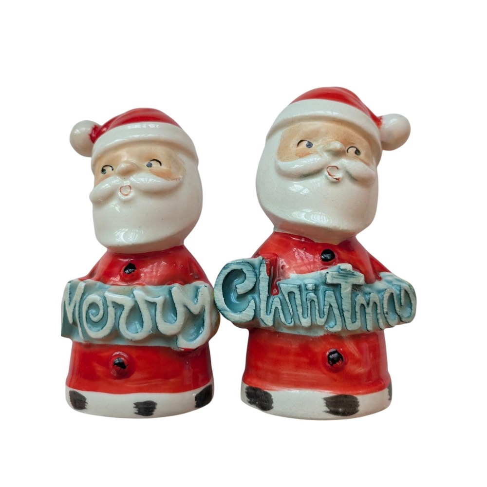 Vintage Ceramic Santa Claus Merry Christmas Salt Pepper Shakers Japan